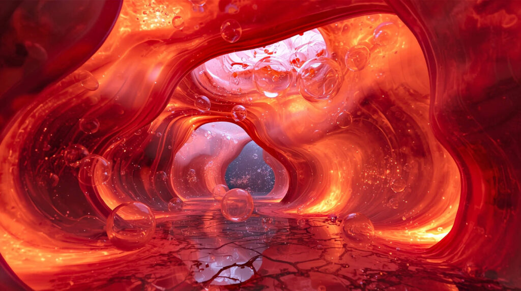 Ein roter Raum, der an das Innere einer Lavalampe erinnert